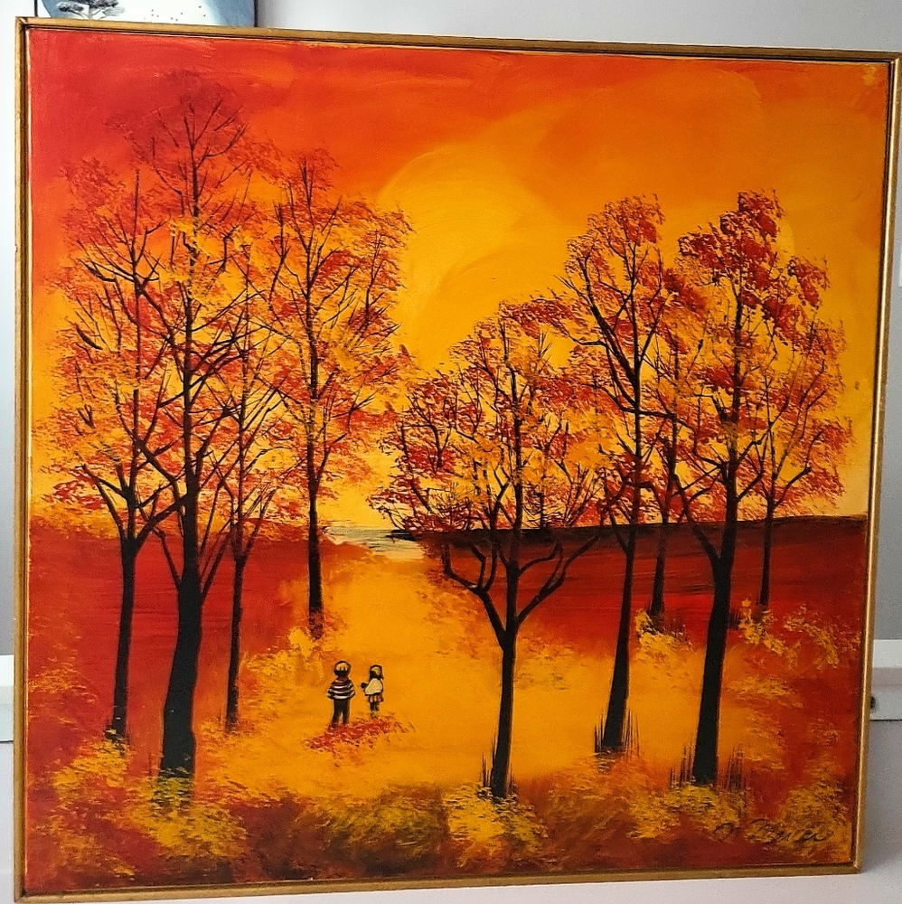 Original N. Mercer Signed Painting of an Autumn Scene. 37 X 37 "
